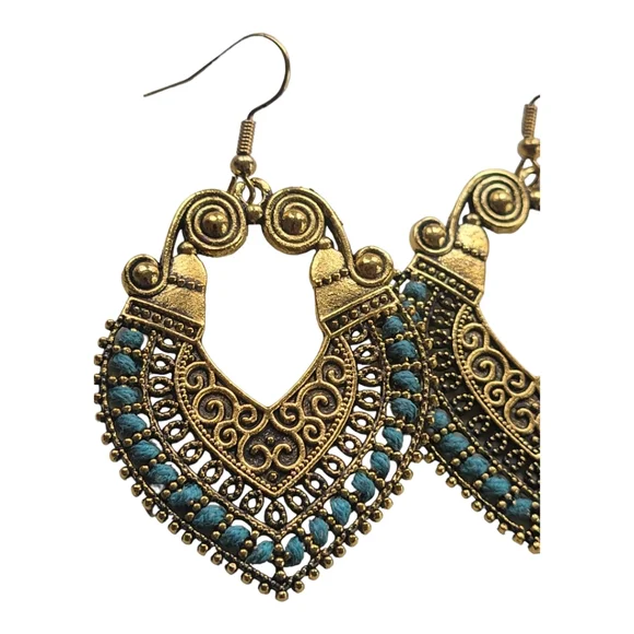 Retro Bohemian Alloy Turquoise Heart Shape Earring - Picture 2 of 6